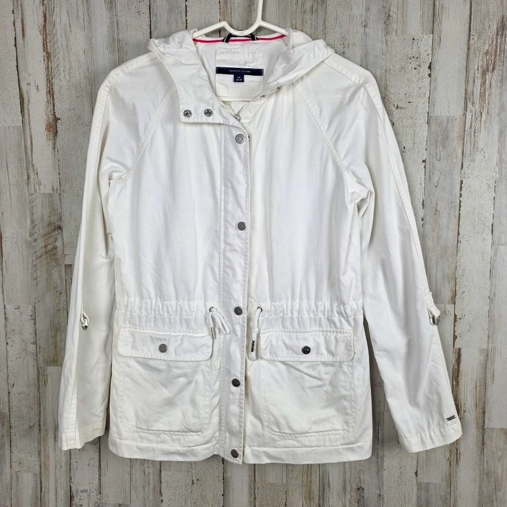 Tommy Hilfiger Women's White Hooded Utility Jacket Size Small
